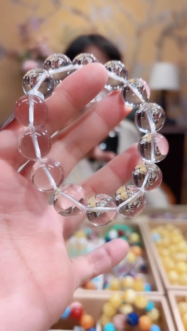 未镶嵌手链水晶14.8咪+天然白水晶手串，天然晶体结构多样性发其一