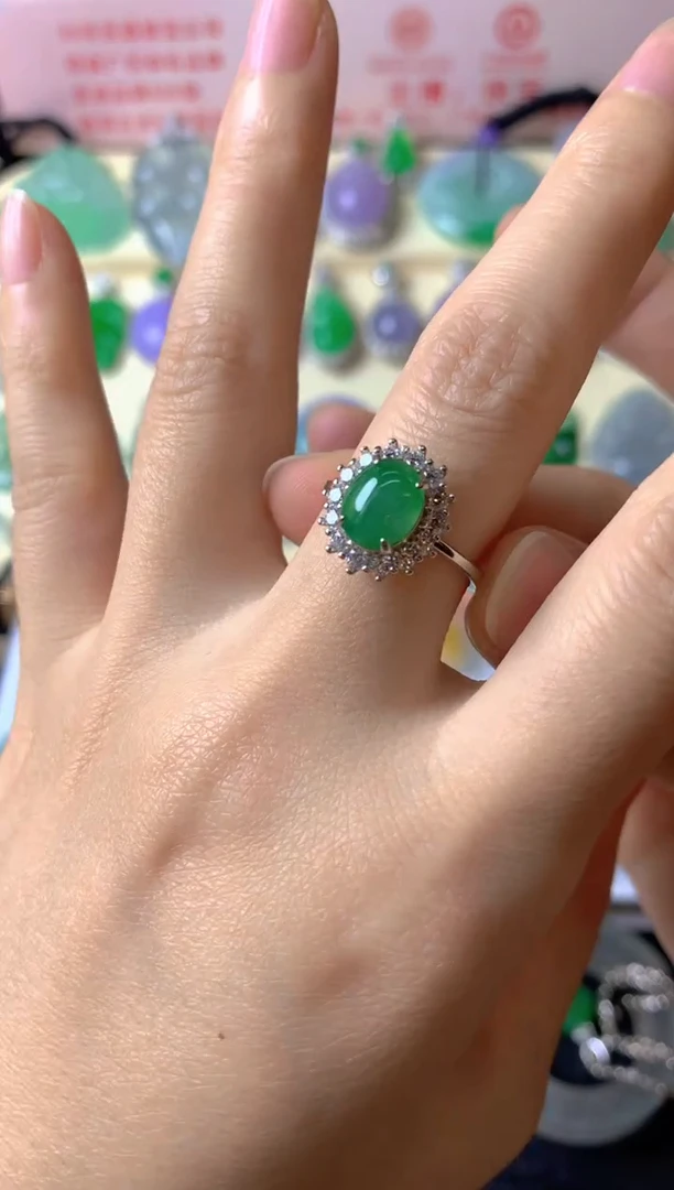 银S925镶嵌戒指翡翠土***芋戒指