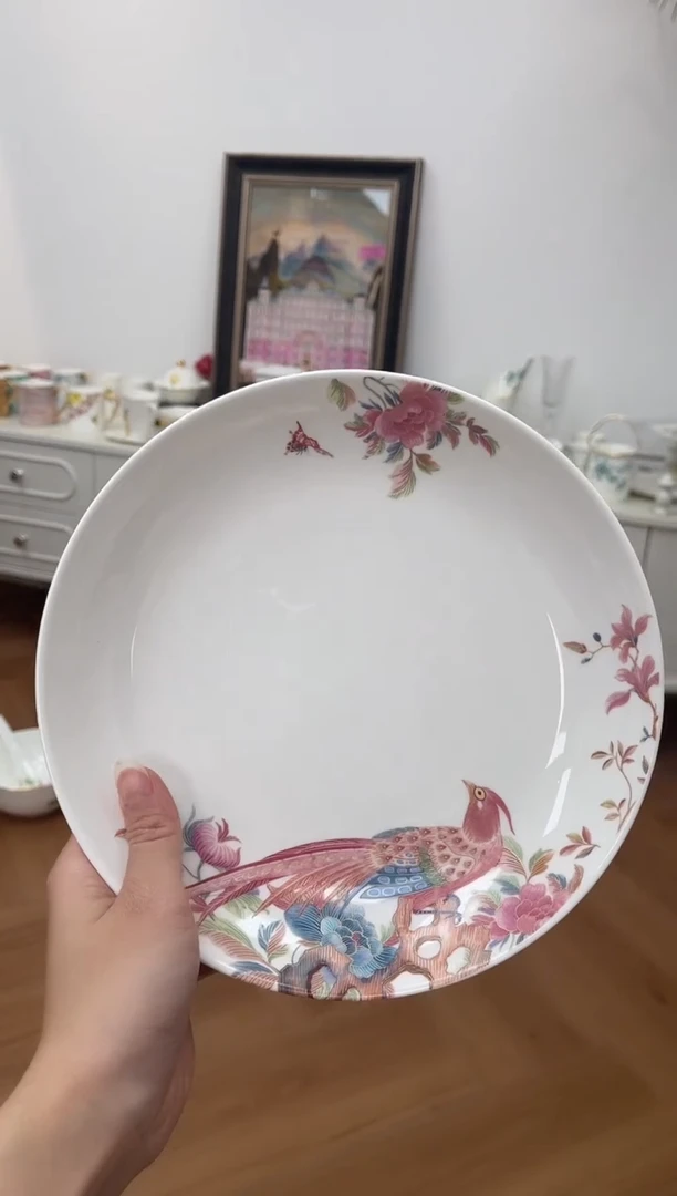 盘牡丹高骨骨瓷8寸盘