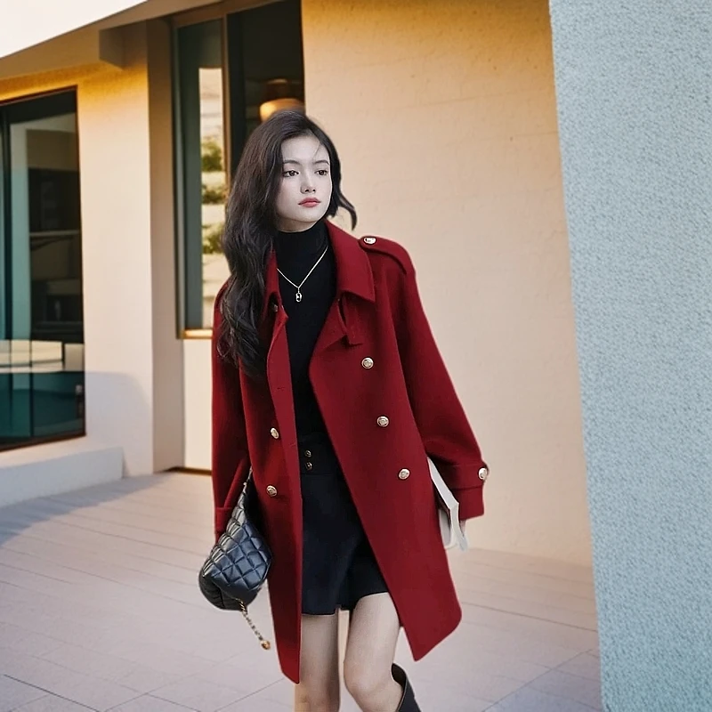 法式气质时尚小个子毛呢外套女冬季新款时髦显瘦中长款呢子大衣