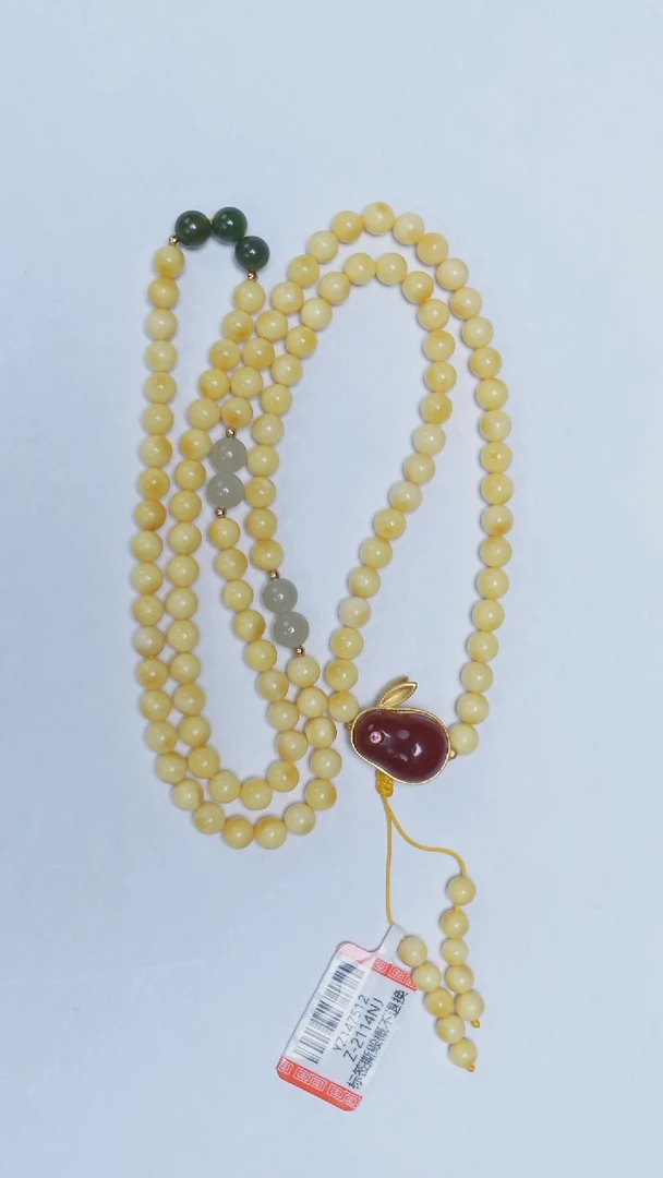 琥珀颈饰未镶嵌白蜡和田玉108项链5mm