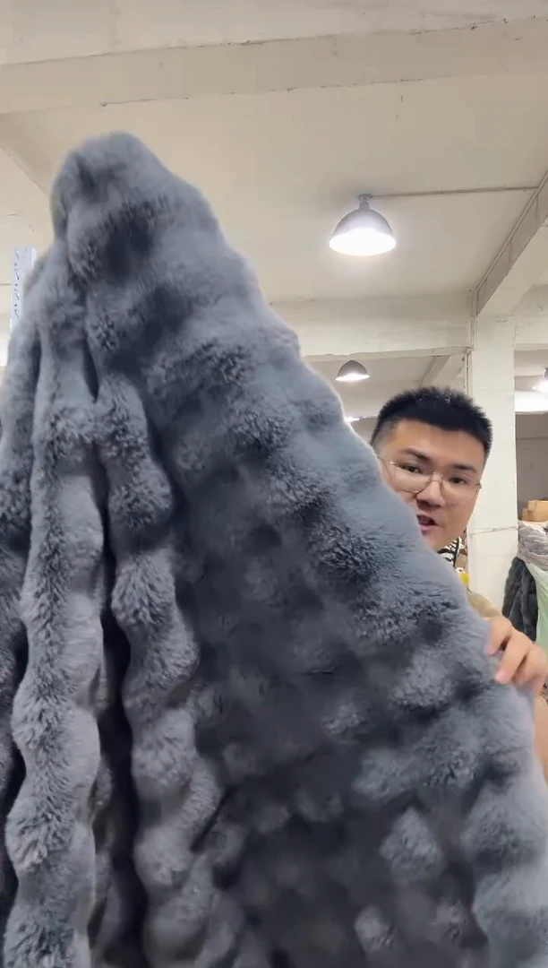 兔毛B灰色【韩国高货皮草两件套】外贸原单毛毯底价清货拼手速