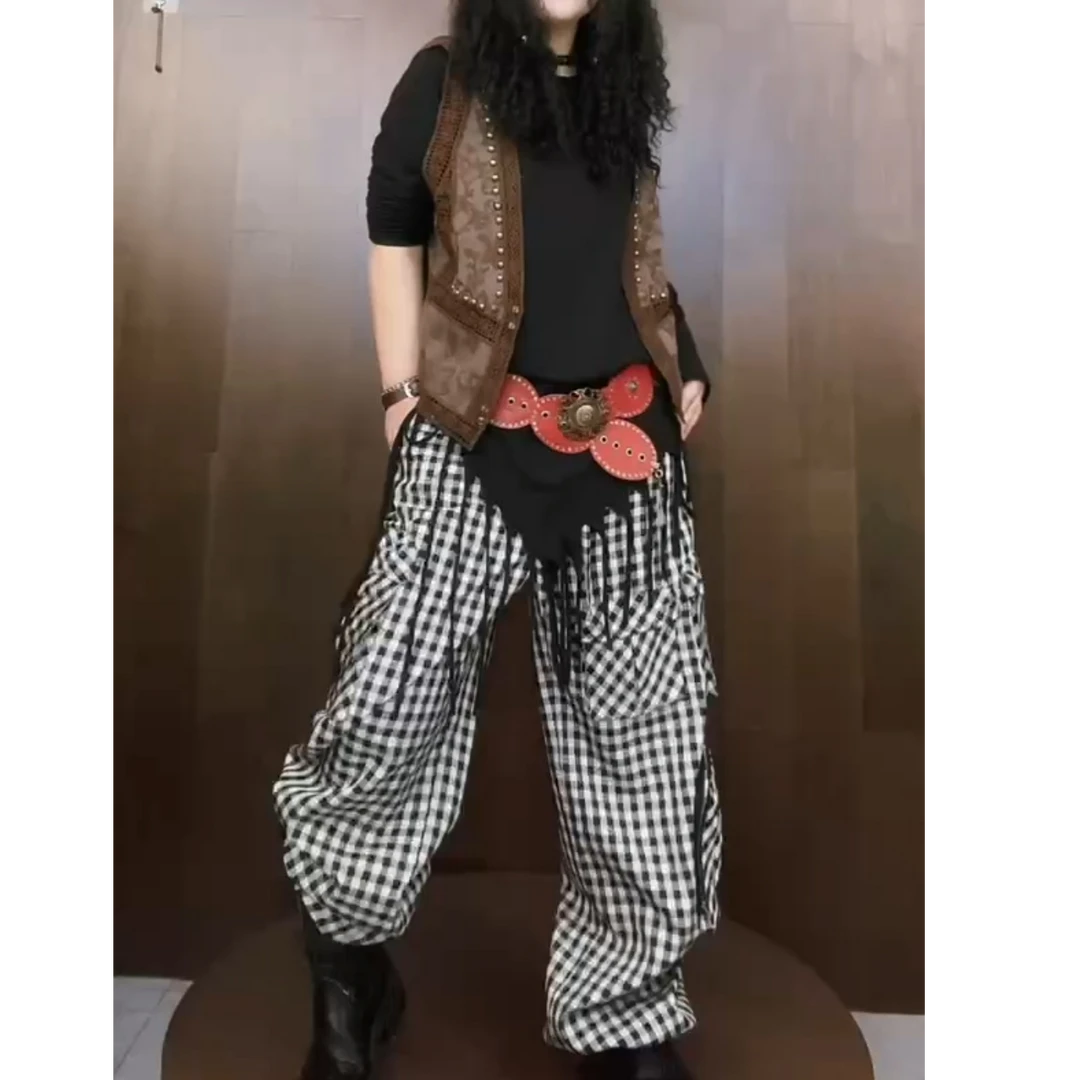设计师款格子早春款直筒裤