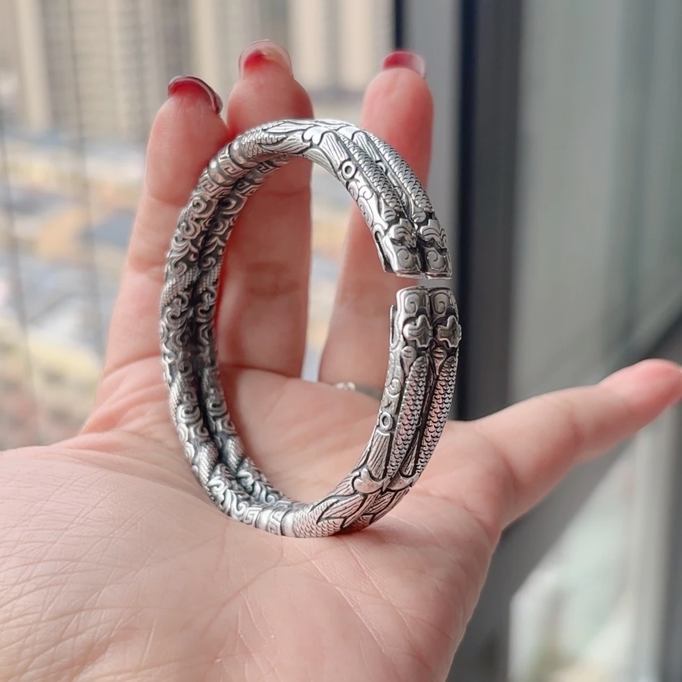 足银手镯 足银老九门999精工手镯复古经典个性大气实心霸气情侣款