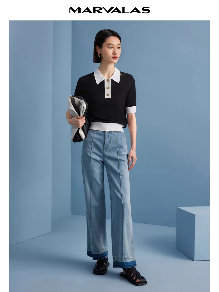 鸥小柒同款女装2025春季高腰直筒牛仔裤时尚潮流宽松显瘦百搭裤子