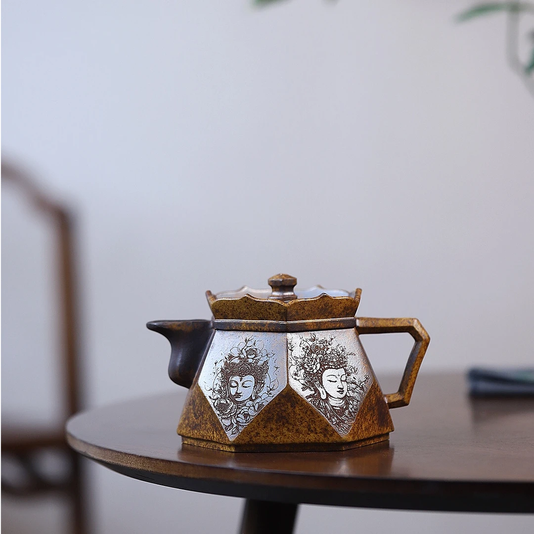 钻石僧帽四方壶茶具400cc龙骨金砂泥/宜兴紫砂紫砂壶泡茶壶复古