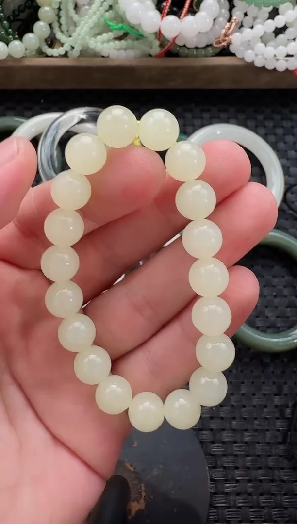 颈饰未镶嵌和田玉10mm黄玉手串(多样性发货拍一发一）
