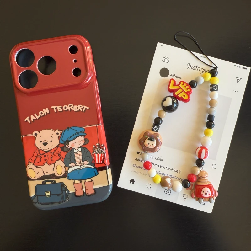爆米花女孩小熊菲林软壳适用苹果17promax手机壳16华为vivo小米15