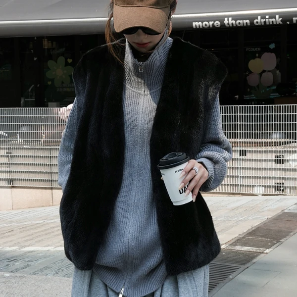 【集合链接】进口整貂天鹅绒外套时尚百搭显瘦宽松松弛水貂马甲