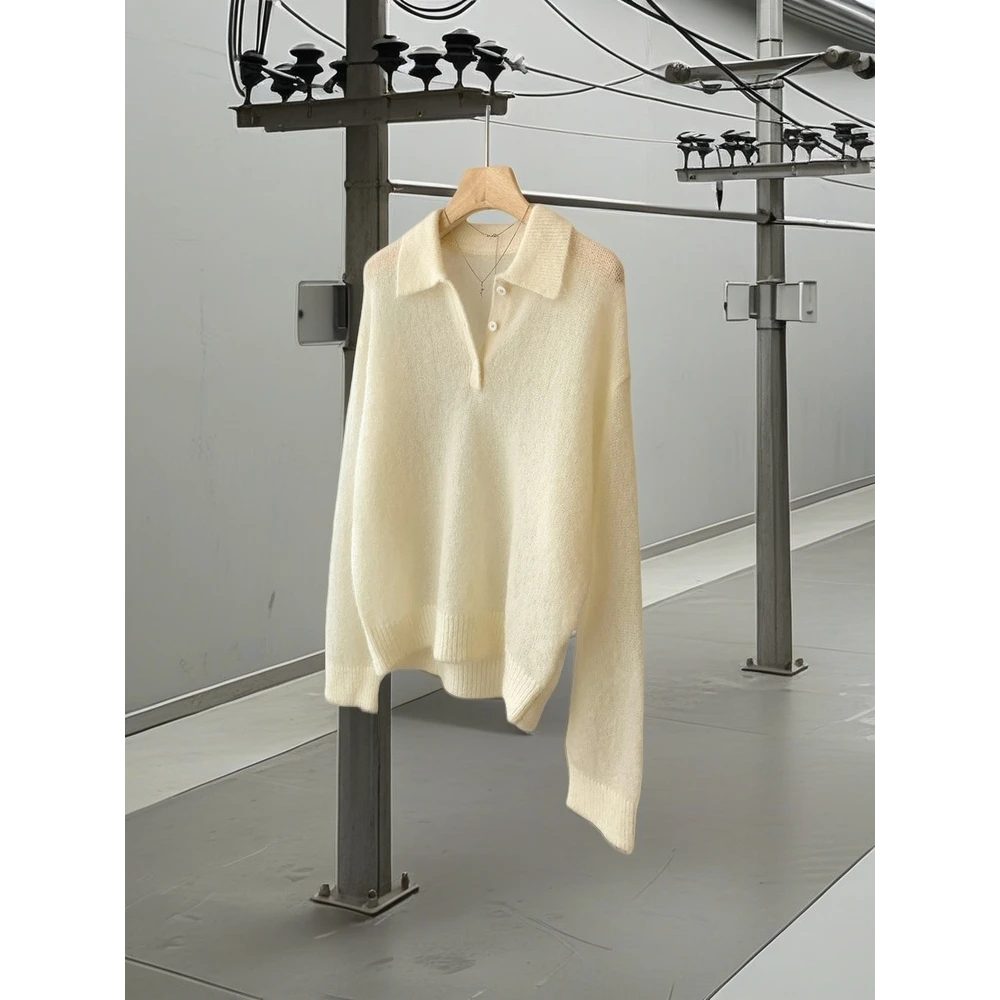 一眼惊艳感！针织衫女秋冬宽松慵懒风感翻领毛衣百搭气质显瘦上衣