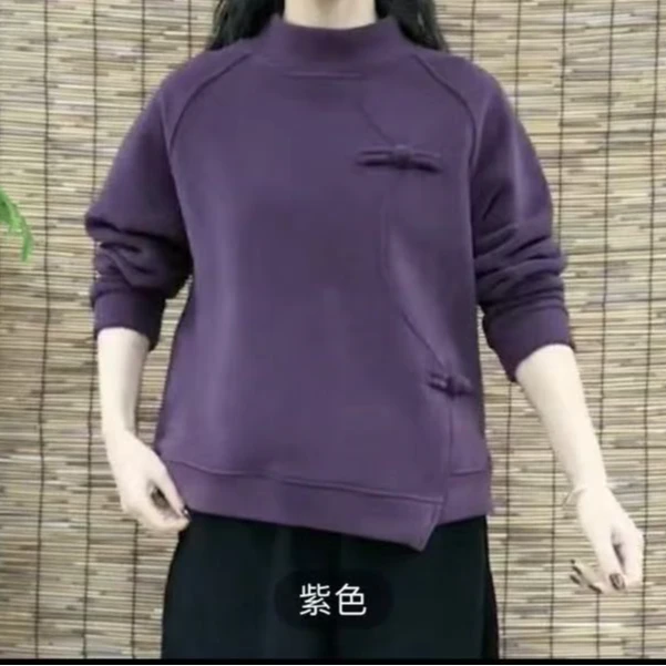 圆领国风盘扣德容宽松显瘦洋气上衣