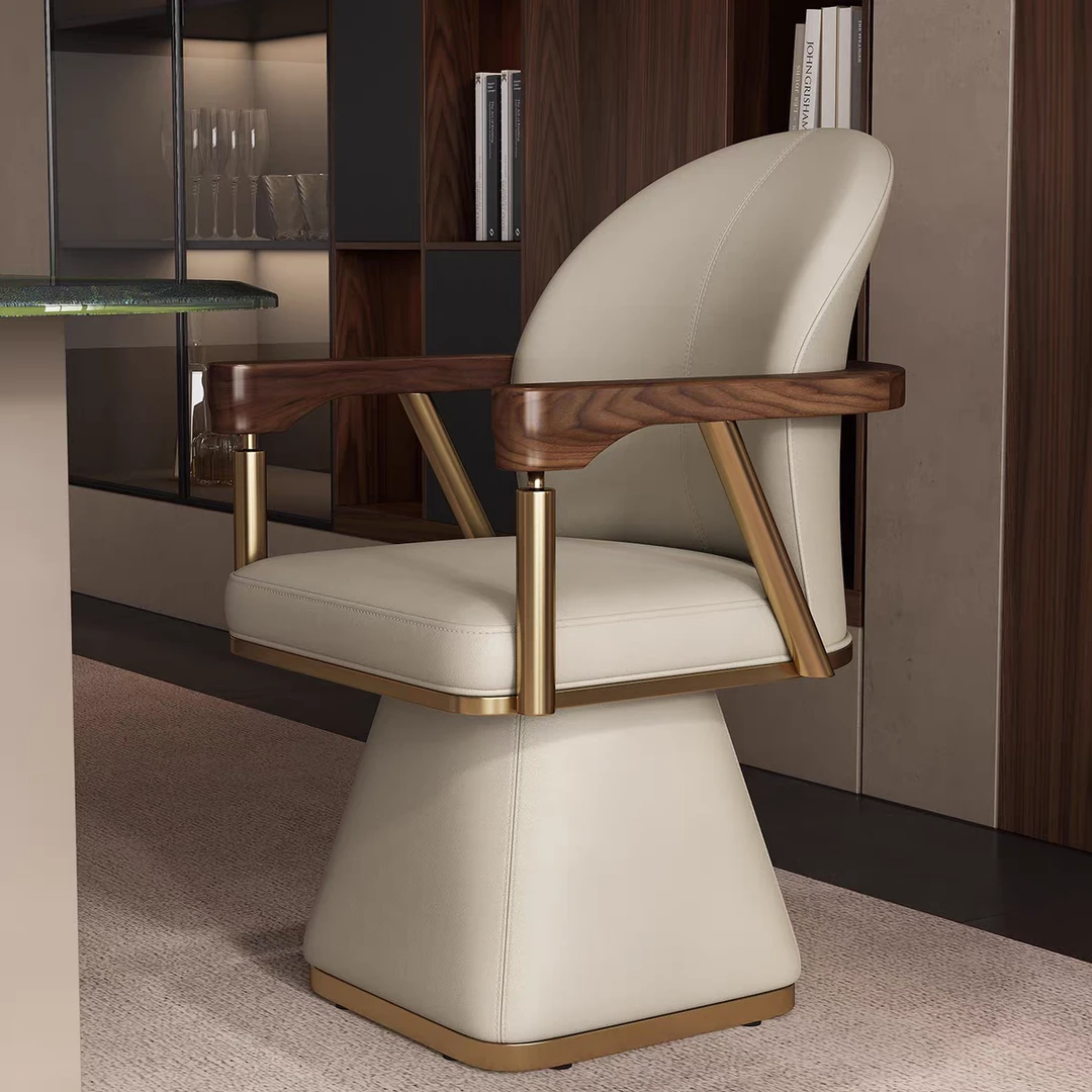 轻奢茶室主人位真皮转椅设计师多功能360度转椅书椅茶台主人椅子