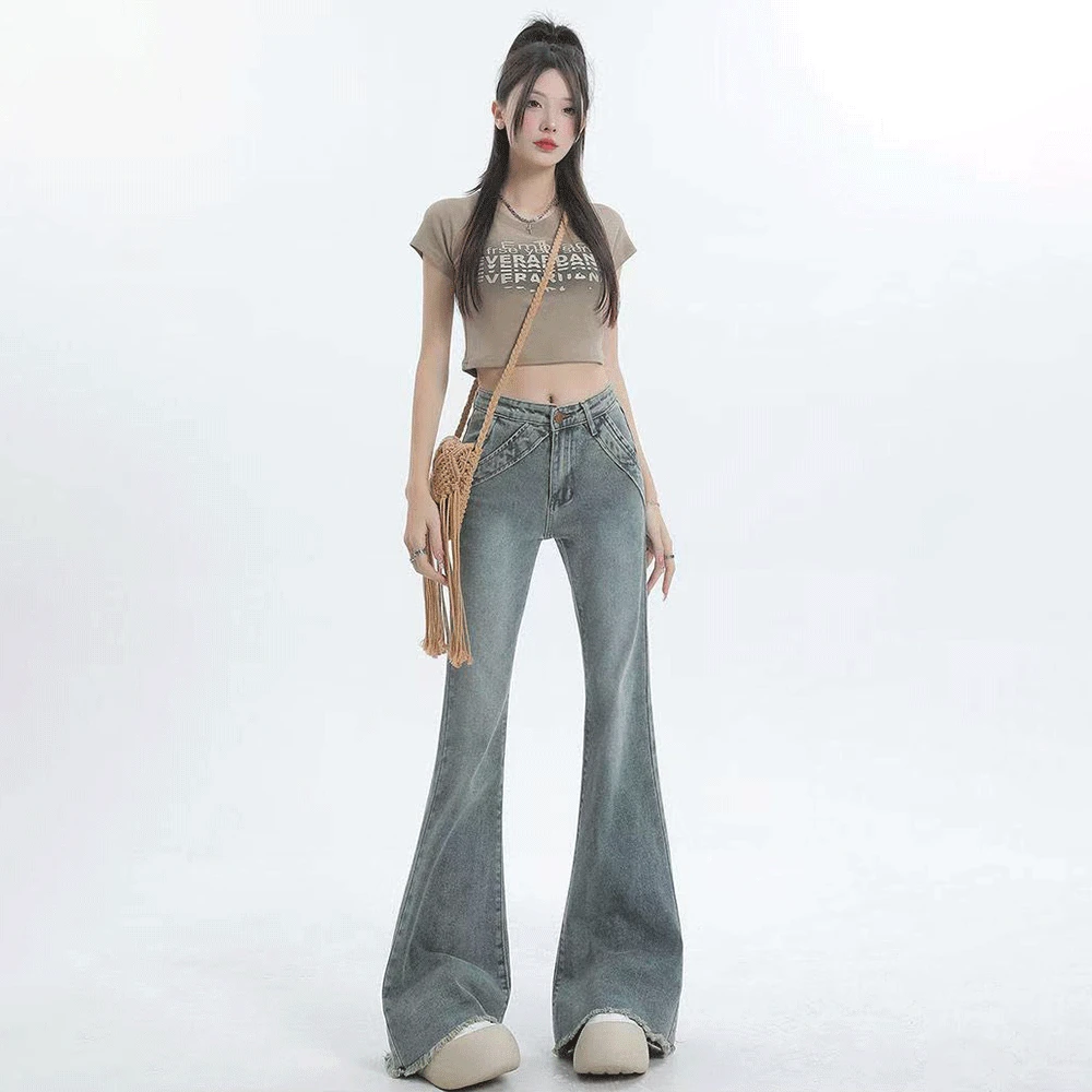 美式微喇牛仔裤女2025新款修身爆款爆款高腰显瘦拖地裤