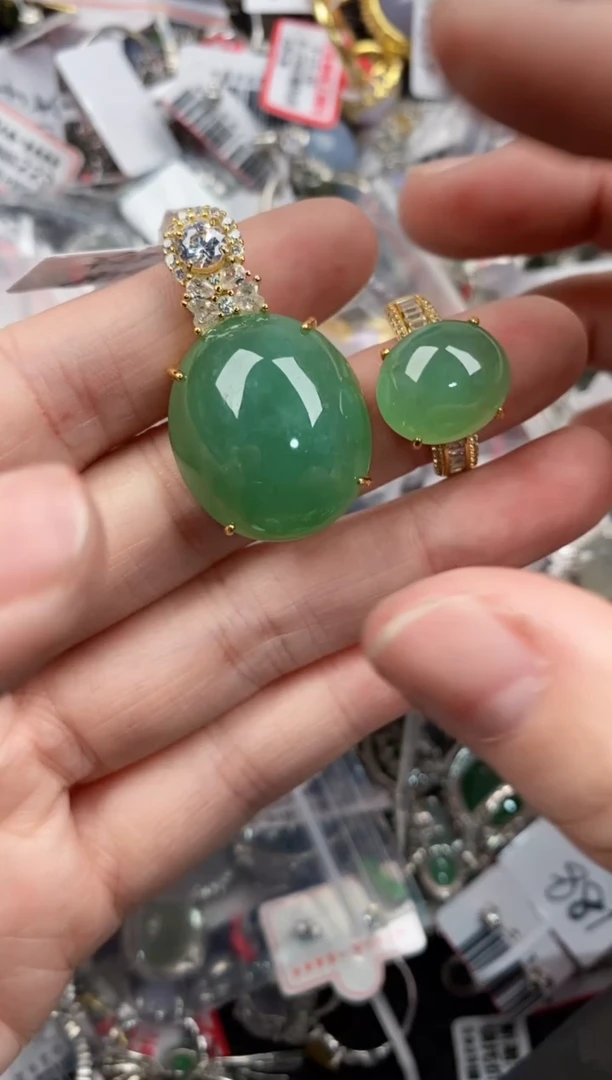 银S925镶嵌戒指翡翠9999----8