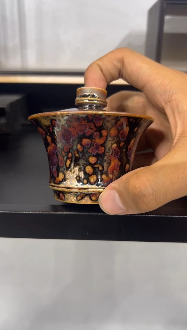 123柴房陶瓷柴烧斑鹿盖碗