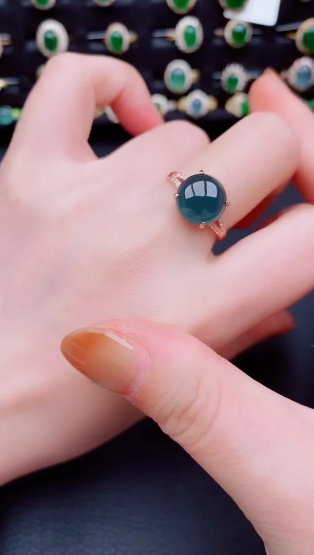 【闪购商品】翡翠戒指银S925镶嵌天然a货翡翠34