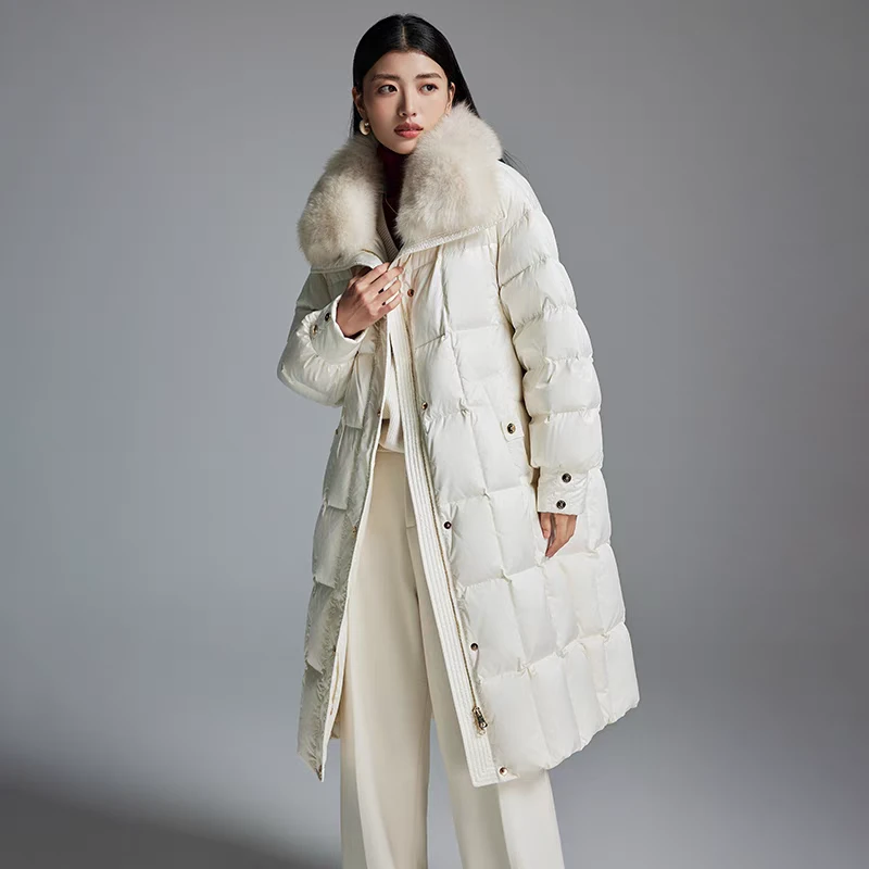 JINTAIYANG【060】冬季狐狸毛领韩版过膝中长款时尚羽绒服