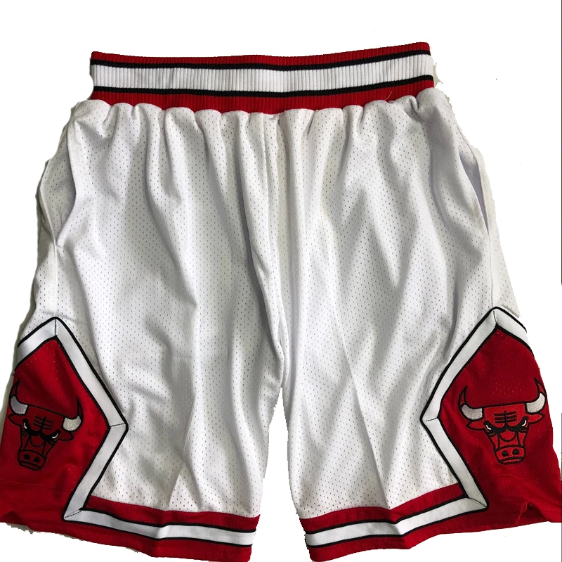 公牛球裤白色带口袋密绣款篮球训练速干透气运动服