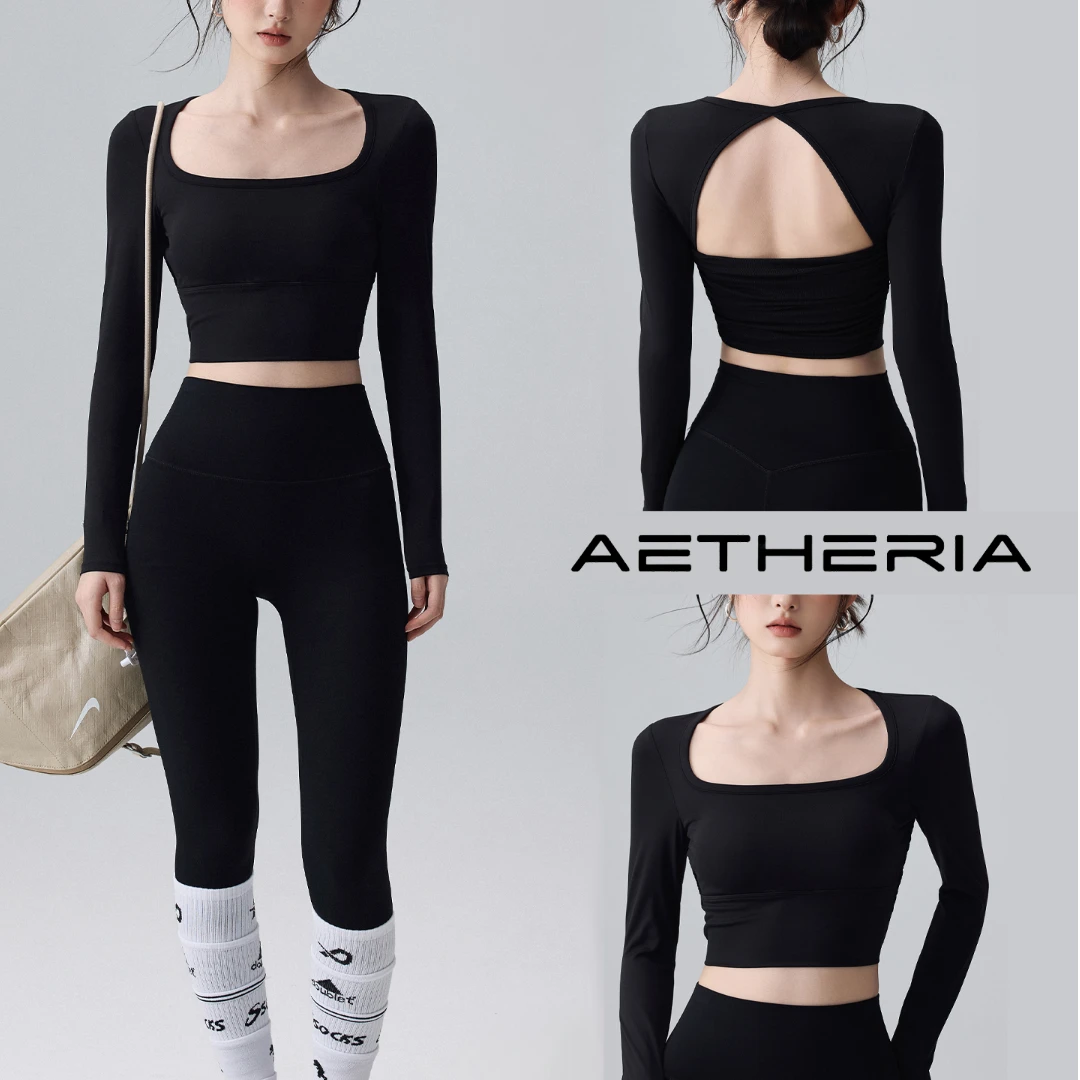 长袖瑜伽服上衣女带胸垫美背修身紧身衣普拉提运动跑步健身服训练