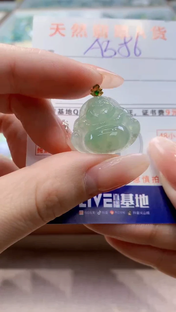 颈饰18K金镶嵌翡翠天然A货翡翠挂件
