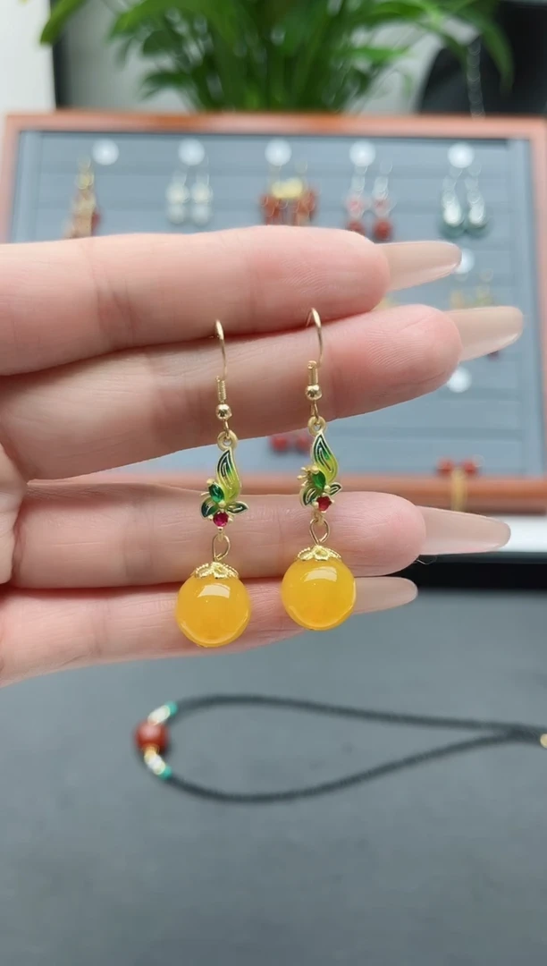 【闪购商品】玛瑙/玉髓耳饰银S925镀金镶嵌9