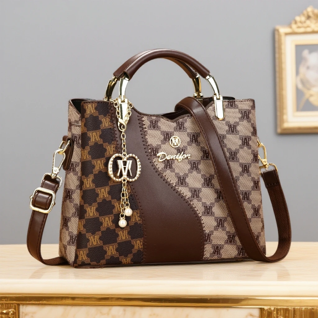 轻奢洋气高端潮流通勤手提包2025秋冬新款时尚百搭格子斜挎妈妈包