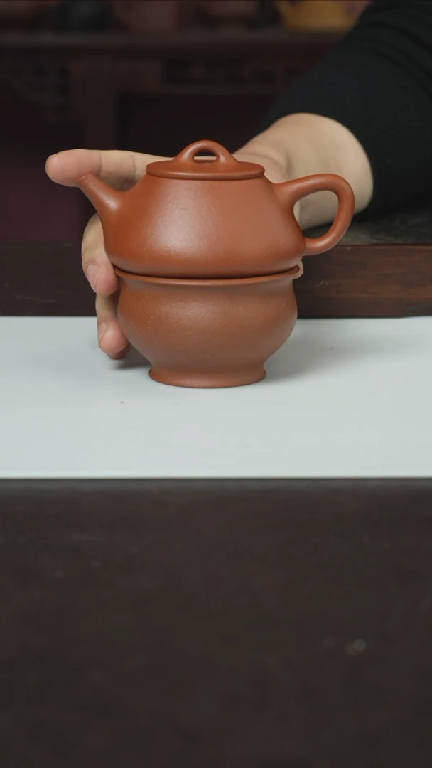 【闪购商品】紫砂茶壶椭圆平盖加杯子套组