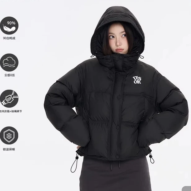 ICE LAB IS 连帽短款羽绒i服白鸭绒轻盈恒温保暖冬季加厚面包服女