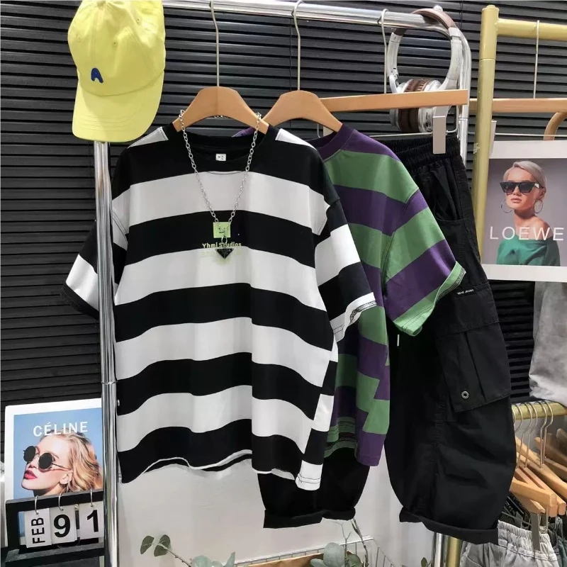 童装男童短袖T恤夏装儿童条纹上衣半袖男孩大童2025新款