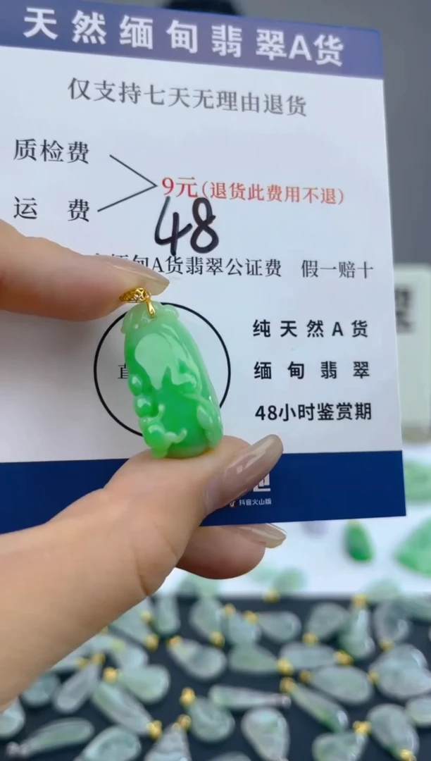 颈饰18K金镶嵌翡翠天然A货翡翠  48
