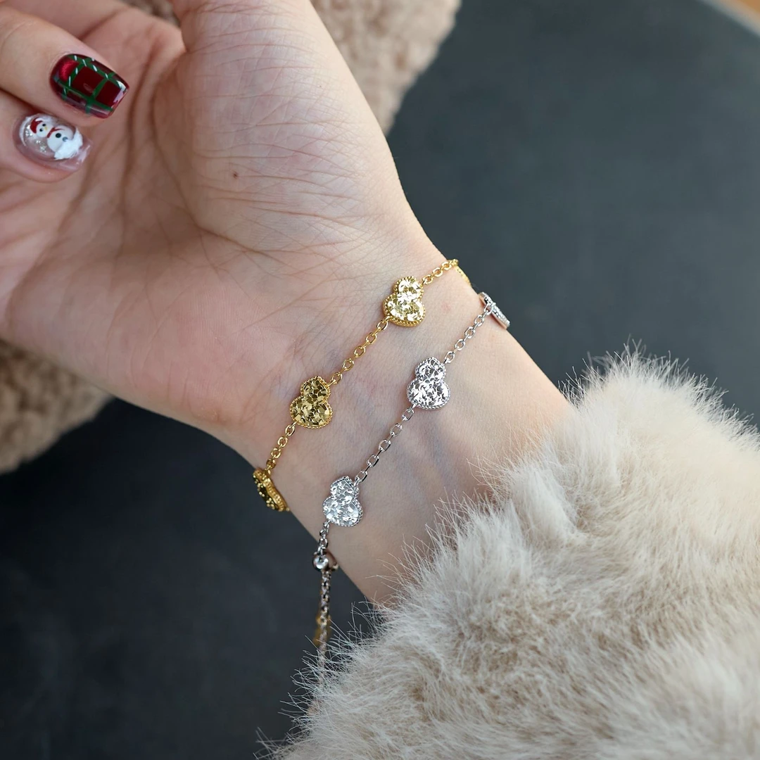 恒美娜 925银手链 手工锤纹葫芦 手链精致轻奢气质时尚小众