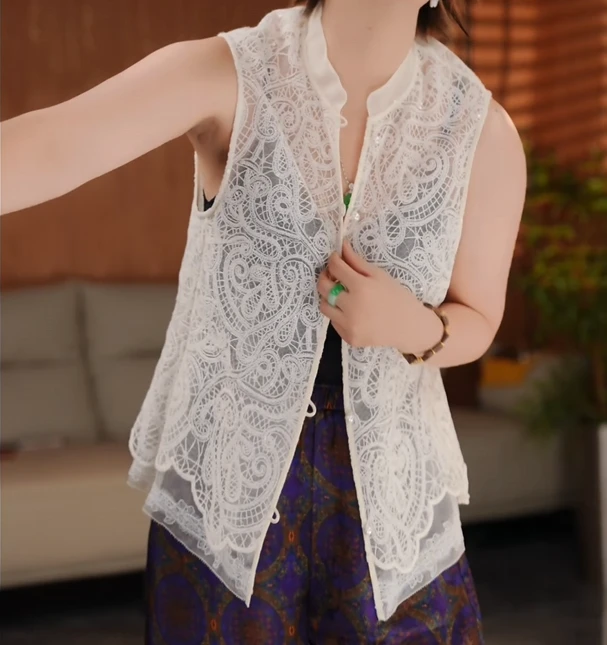 YUNSHUIHE/云水禾纯色薄款单排扣马夹