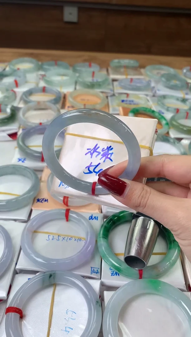 未镶嵌手镯翡翠5455冰紫洒金圆条 16