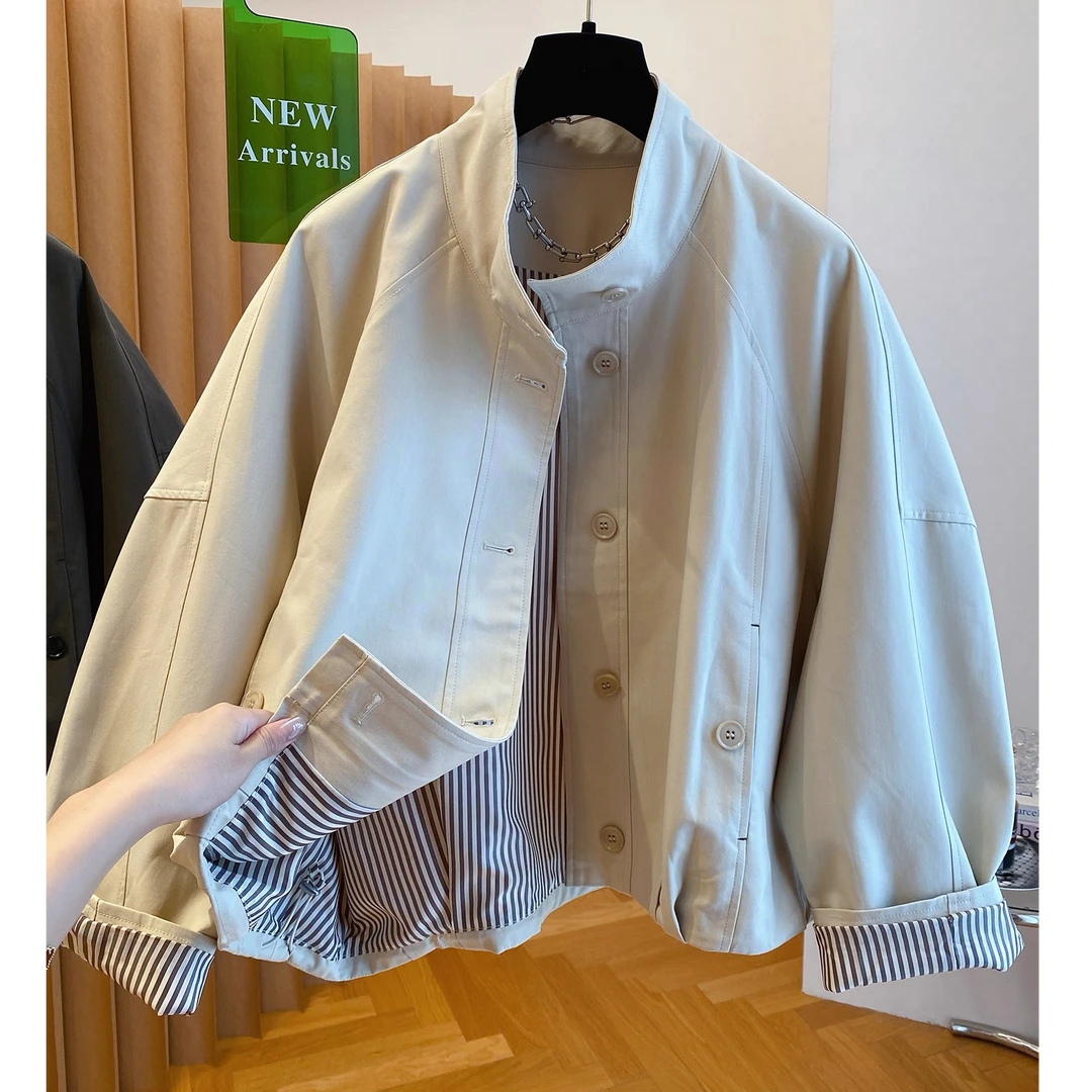 高级感韩系立领撞色工装外套女秋季新款风衣港风休闲流行冲锋衣