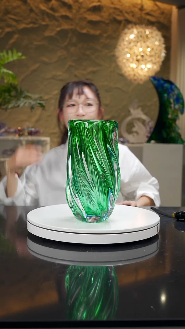手工艺品琉璃蓝绿波浪瓶