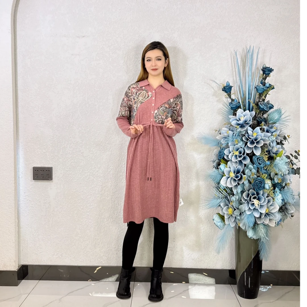 【PAHRIM】2025新款时尚气质印花毛衣连衣裙7434