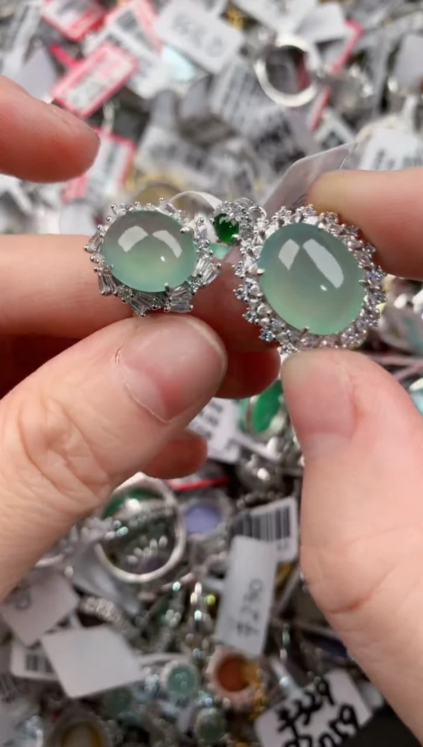 银S925镶嵌戒指翡翠12    6