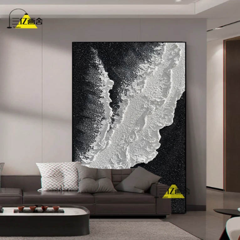 【星海-逐梦】手绘油画黑白肌理画挂画客厅背景墙装饰画玄关