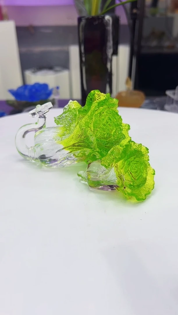 琉璃手工艺品用****8古法琉璃白菜大加小两件套摆件