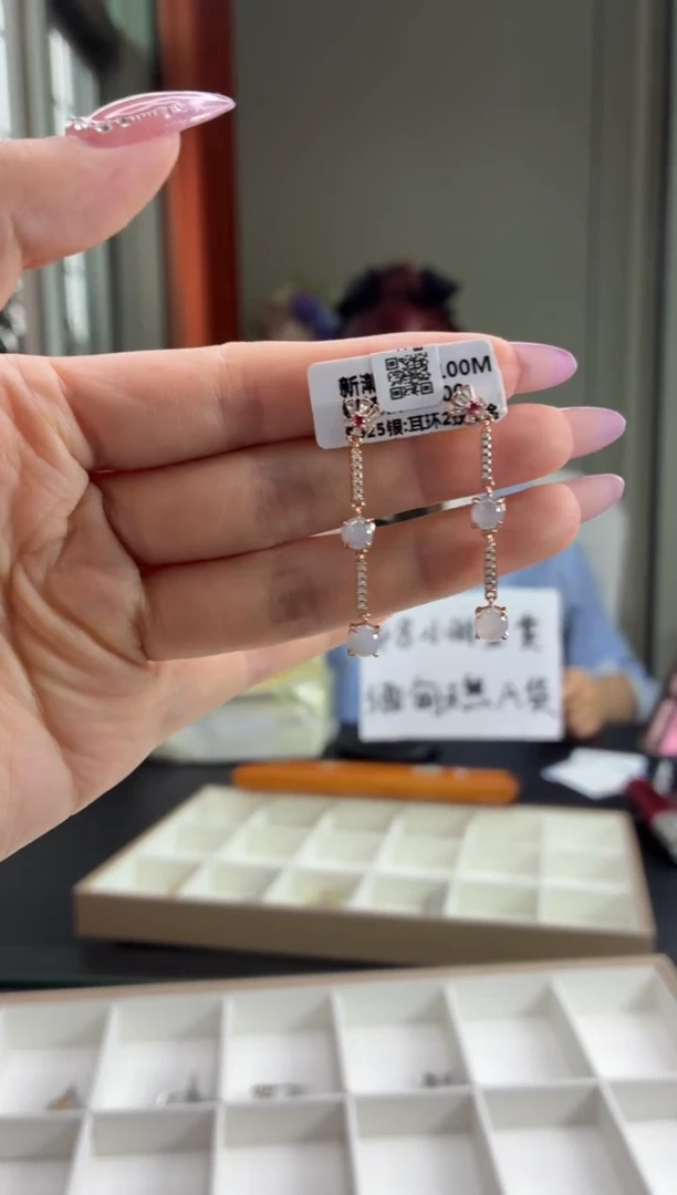 银S925镶嵌翡翠耳饰11111111