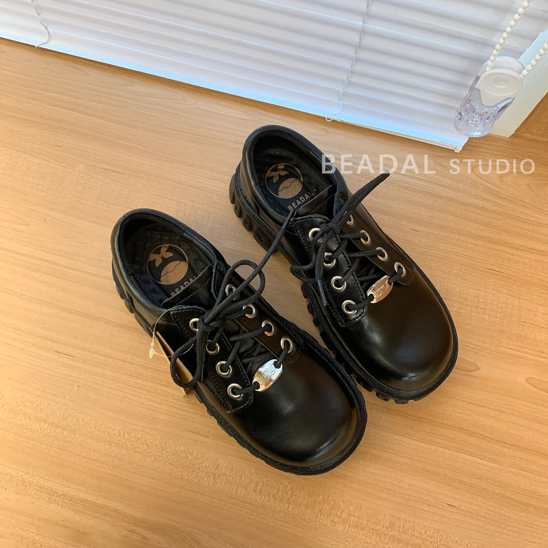 BEADAL【厚底小皮鞋】复古牛皮手工小皮鞋女厚底真皮学院风圆头百搭
