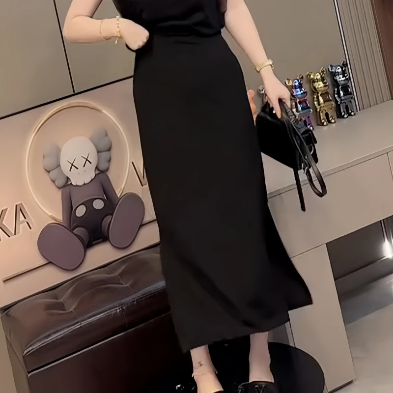 2025薄款大码显瘦透气A型半身裙夏季休闲时尚气质高腰开叉半身裙