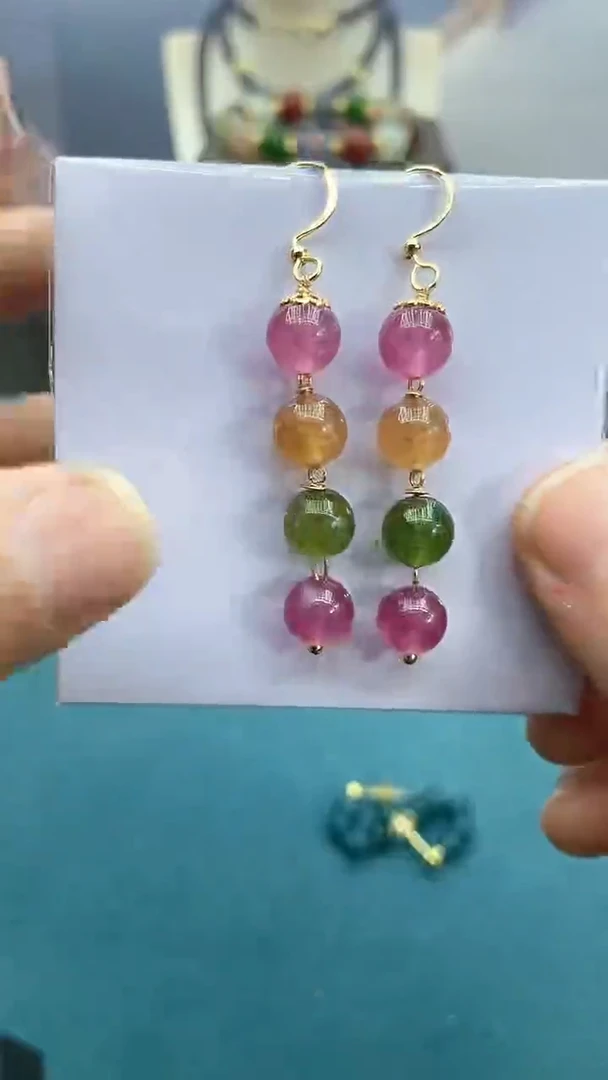 【闪购商品】碧玺耳饰14K金镶嵌耳钩202