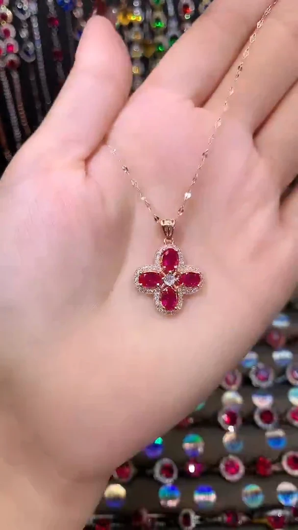 【闪购商品】红宝石吊坠(赠链)银S925镶嵌玫瑰金