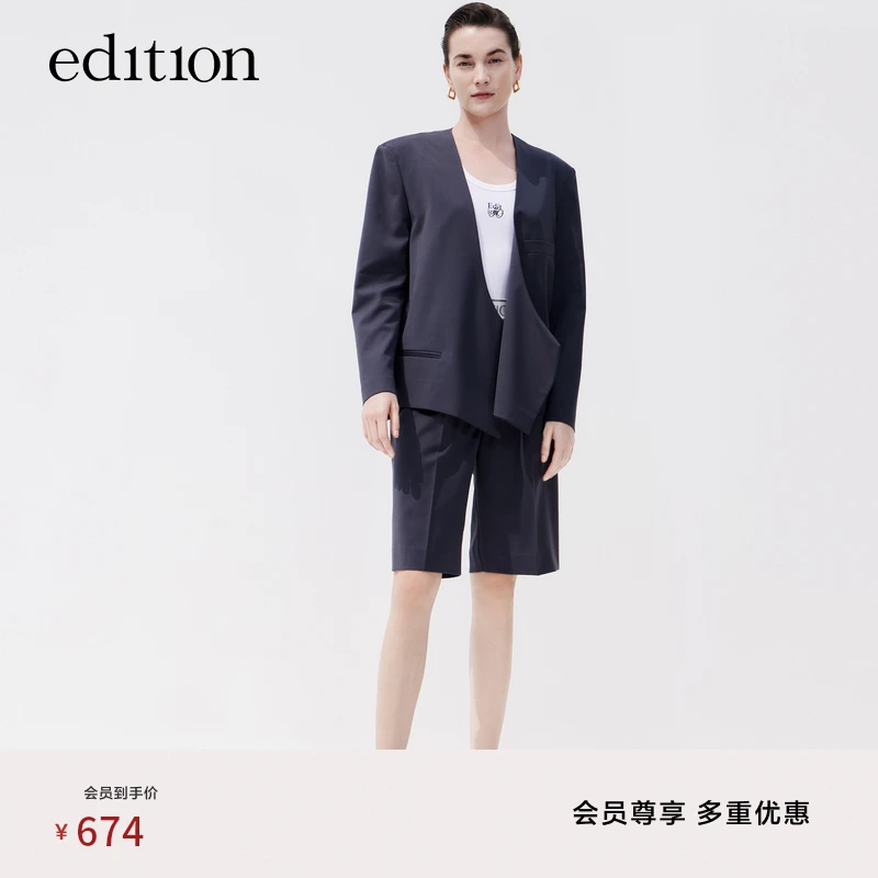 【商场同款】edition夏季时尚休闲无领绵羊毛女绅士西装#EBC2BLA001