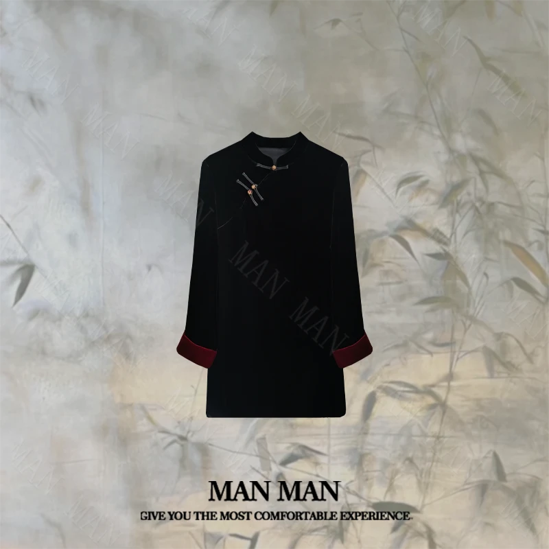 满满出品-『玄绒朱阑新中式国风衫』25491时尚气质百搭重工轻奢