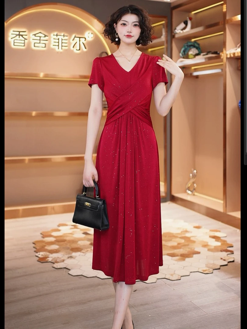 【香舍菲尔】86232佩夏季新款气质显瘦流苏拼接中长款修身连衣裙