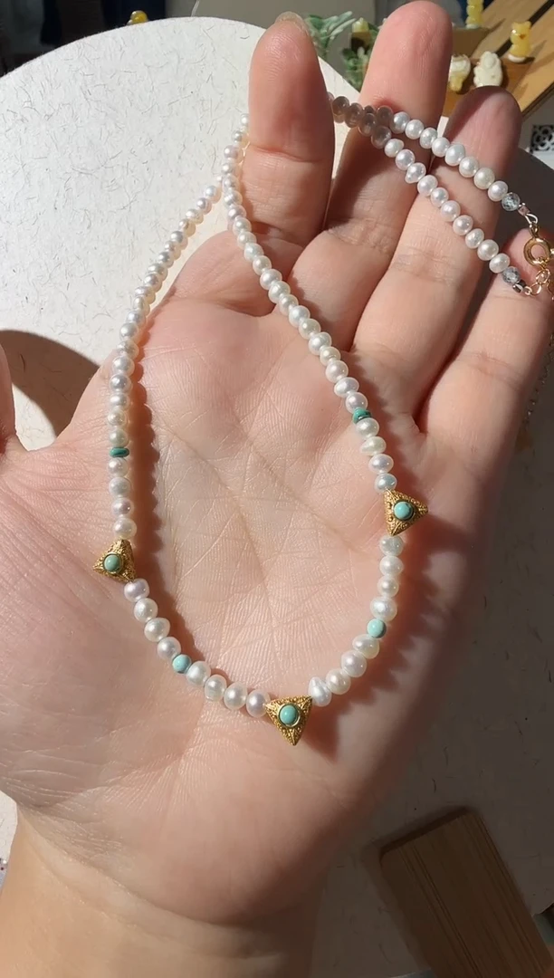 【闪购商品】淡水珍珠项链银S800镀金镶嵌珍珠项链