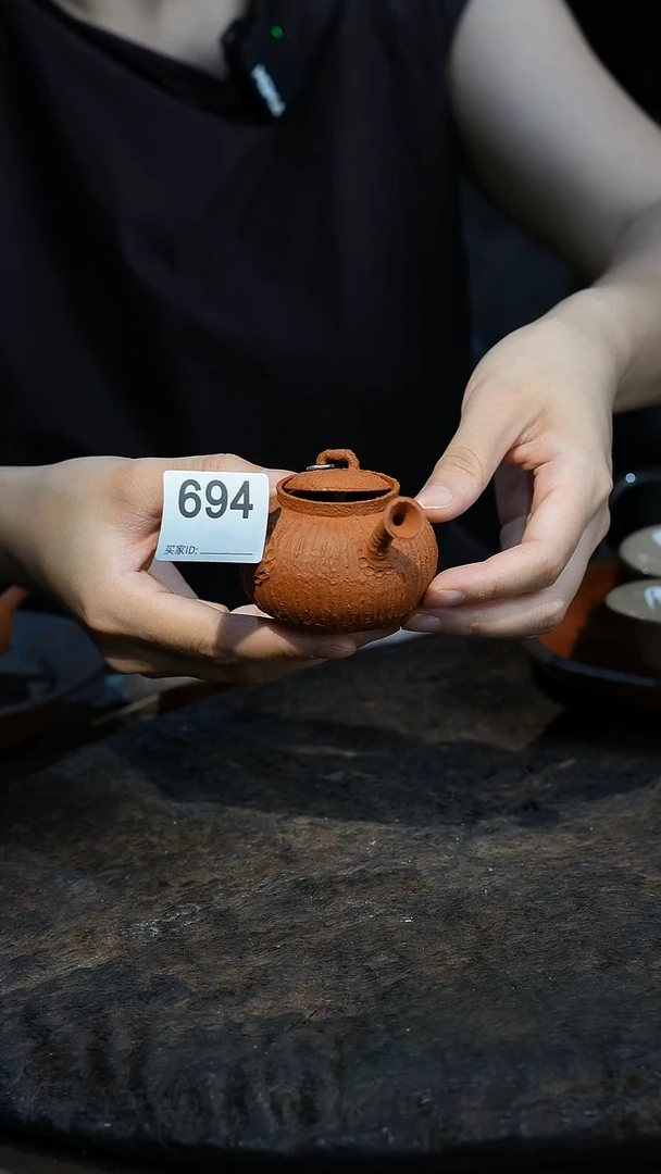 潮州全手工原矿砂铫壶朱泥双盖急须694