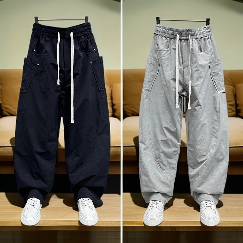 男士2025春夏季新款潮流裤子休闲裤青年痞帅运动裤宽松直筒弯刀裤